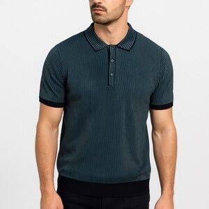 Mr. Turk striped short sleeve polo in green - L